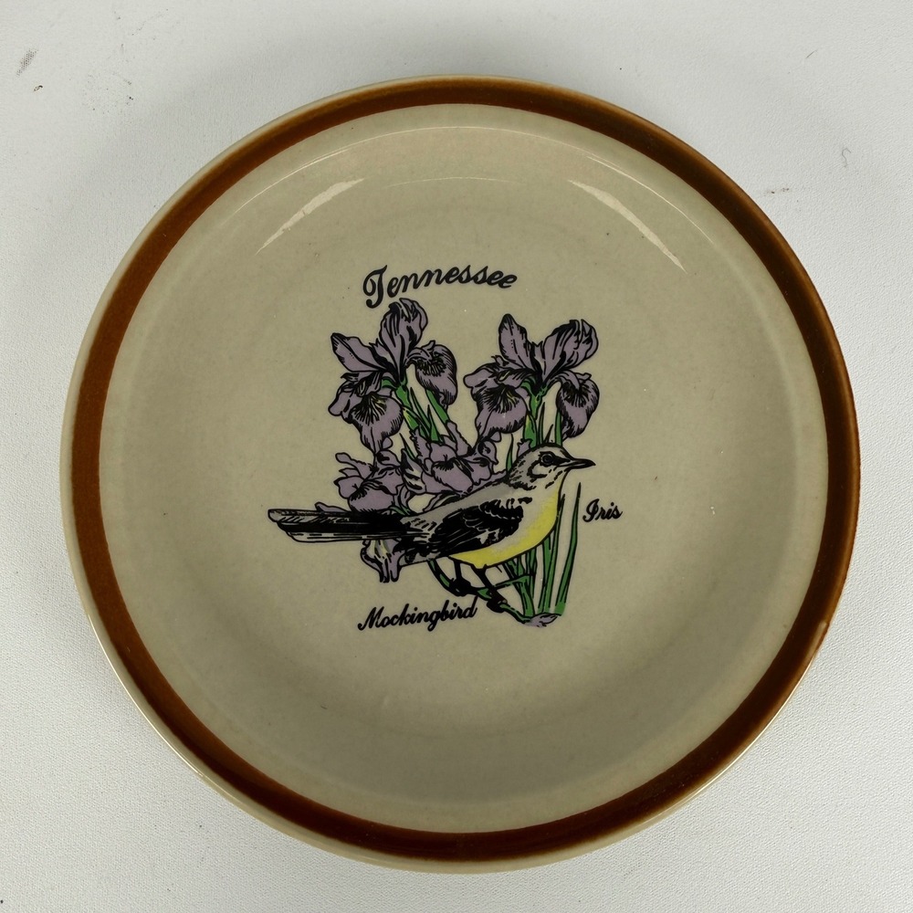 Topaz Stoneware Tennessee Mockingbird Iris State Plate Hand Painted Japan 7.5"